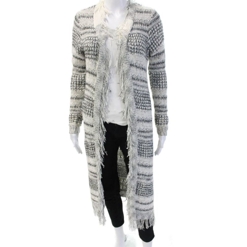 Nu Unisex Gray Striped Bohemian Cardigan Round Neck Long Sleeve Size S